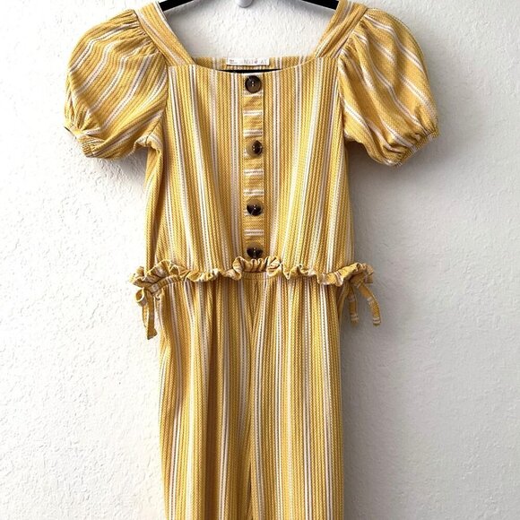 SUNSET SKY YELLOW & WHITE STRIPE JUMPSUIT - Picture 1 of 11